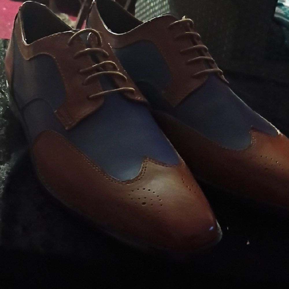Men's Brown and Blue Croc. Leather  Oxford Shoes